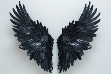 Wall Mural - Image of two black wings on a white background, suitable for use in fantasy or mythical contexts