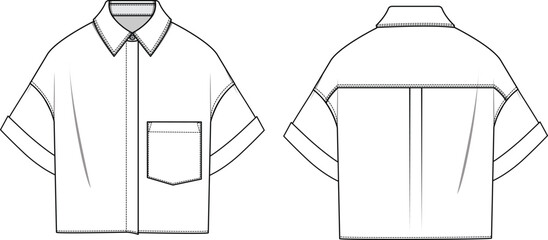 oversize basic crop button down shirt technical drawing