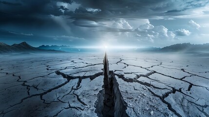 Wall Mural - a cracked and divided earth with each side showing different landscapes, illustrating the environmen