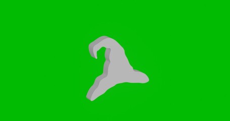 Wall Mural - Animation of rotation of a white wizard hat symbol with shadow. Simple and complex rotation. Seamless looped 4k animation on green chroma key background