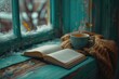 © vefimov - Cozy scene with a cup of coffee and a book on a windowsill, perfect for a quiet morning or afternoon
