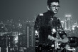 © blackday - Double Exposure of Man and Cityscape at Night