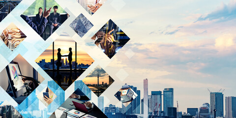 Poster - Collage of various business scenes. Wide angle visual for banners or advertisements.
