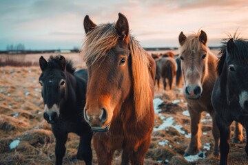 Wall Mural - Icelandic horses on the field