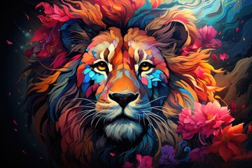  Colorful Leo Head Painting Creative Digital Illustration Painting, generative IA