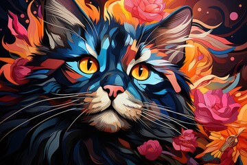  Colorful cat portrait, pop wpap art style, generative IA