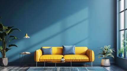 Wall Mural - Fresh take on interior decor featuring a striking azure wall.