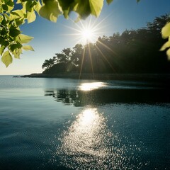 Wall Mural - A bright sunny day reflecting off the calm water surface 