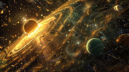 Wall Mural - Cosmic Creation: Artistic Interpretation of the Solar System Formation