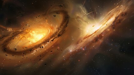 Wall Mural - cosmic clash: captivating view of a galaxy collision in the depths of space