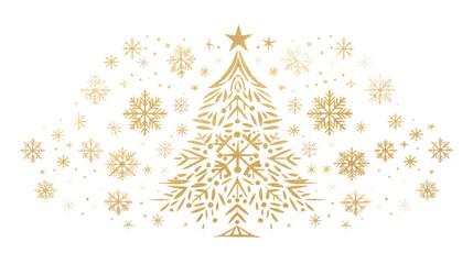 Wall Mural - golden christmas tree line drawing clipart isolated on white or transparent png