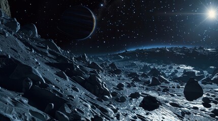 Wall Mural - exploring the kuiper belt: close-up view of icy dwarf planets and celestial bodies