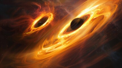 Wall Mural - Celestial Ballet: Binary Black Hole System Merging in a Mesmerizing Display of Cosmic Dance