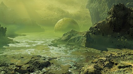 Wall Mural - extraterrestrial exploration: a surreal alien landscape of unfamiliar terrain