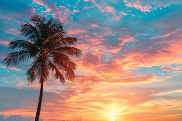 Poster - Tropical Palm Tree During Vibrant Sunset