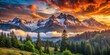 © Man888 - Breathtaking 8K panorama of majestic snow-capped mountains set against vibrant orange and pink hues of sunset, perfect for TV wallpaper or commercial use
