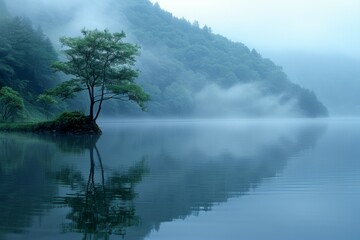 Canvas Print - Mist Over Serene Lake Morning