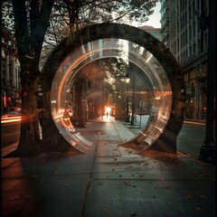 Canvas Print - time portal in the middle of a sidewalk