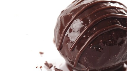 Wall Mural - Chocolate-covered dessert ball drizzled with melted chocolate on white background