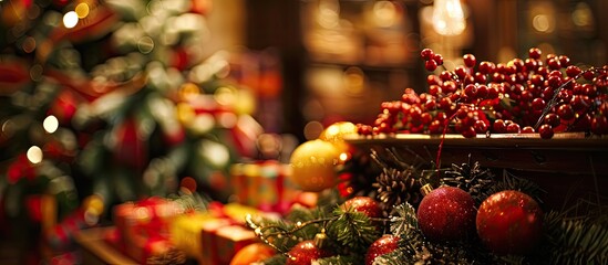 Poster - A festive display with Christmas boxes in the background adds charm to the copy space image