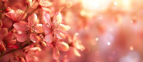 Fototapete - Floral background with a blurred spring flower backdrop creating a springtime concept with copy space image