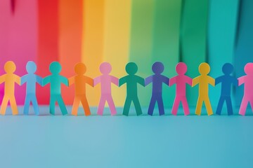 Paper People Holding Hands in a Rainbow