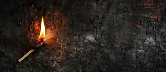 Poster - A match igniting seen from the side on a dark rustic background providing ample copy space image