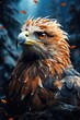 © JONATAS - Wonderful bird of the eagle prey portrait with double exposure background bottom, generative IA