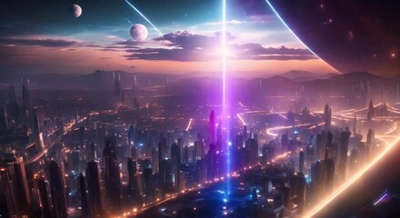 Wall Mural - futuristic cosmic cityscape