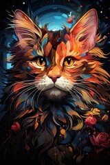  Colorful Cat Head in Art Pop Style, generative IA