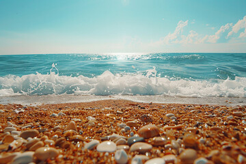 Poster - AI generative photo of panoramic sea skyline beach amazing beach landscape