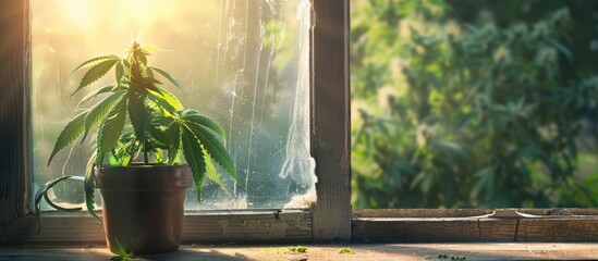 Window background with hemp germ in copy space image