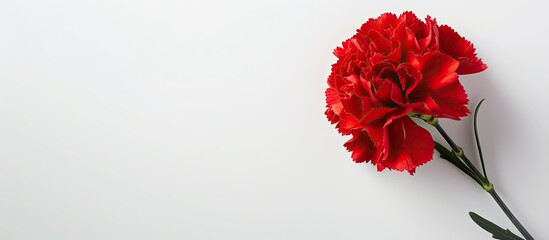 Canvas Print - a stunning red carnation flower with copy space image on a white backdrop