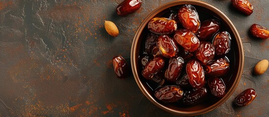 Poster - Top down view of delicious homemade Arabic date marmalade with ample copy space image available