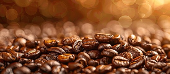 Wall Mural - A mound of coffee beans beautifully illuminated in soft light perfect for a copy space image