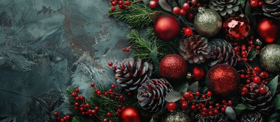 Poster - Festive New Year s arrangement adorned with Christmas ornaments for a copy space image
