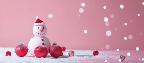Aufkleber - Minimal Christmas concept with red snowman ornaments on a pastel background perfect for a festive copy space image