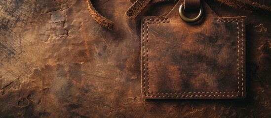 Label made of brown leather with copy space image