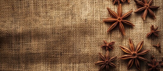 Aufkleber - Copy space image of coffee and star anise on textured sackcloth background
