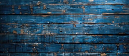 Wide textured blue rustic wooden background with copy space image