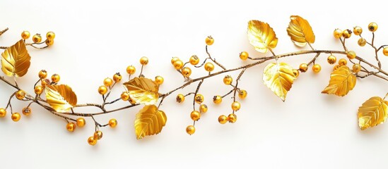 Poster - Isolated on a white background a golden garland adorned with berries stands elegantly creating a festive atmosphere in the copy space image