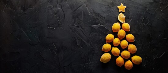 Poster - A Christmas tree made of sugared lemons on a black backdrop with copy space image