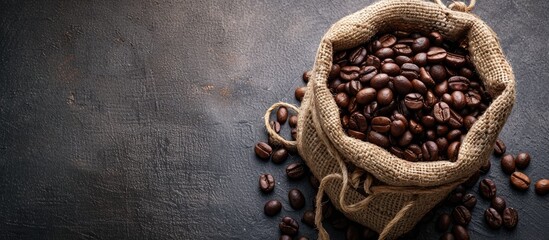 Poster - Roasted coffee beans in a bag with copy space image available