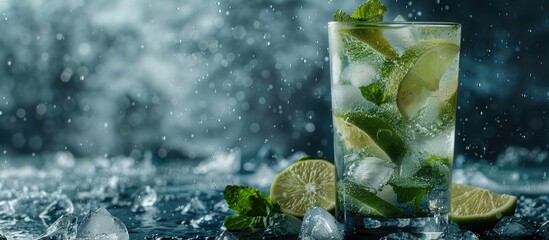 Poster - Copy space image of a Mojito cocktail set against a dark backdrop