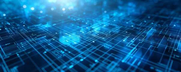 abstract blue digital technology background with glowing lines, representing data flow, network comm
