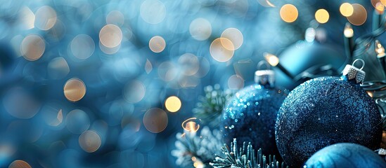 Leinwandbilder - Christmas and New Year celebration atmosphere with a blue festive background featuring defocused bokeh circles perfect for design with copy space image