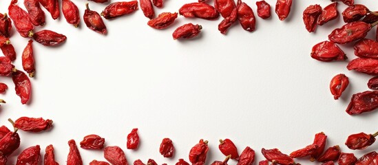 Aufkleber - Red dried goji berries form a frame against a white background creating a copy space image