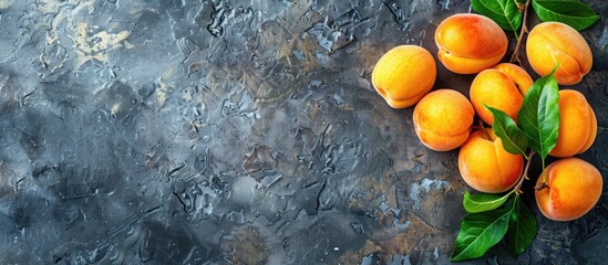 Poster - Organic apricots with a blank space for adding text in an image Grown from an apricot tree in a raw fruit production setting. with copy space image. Place for adding text or design