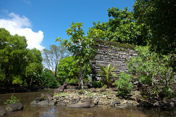 Wall Mural - Pohnpei Islands Micronesia Ruins Nan Mandol on a cloudy autumn day