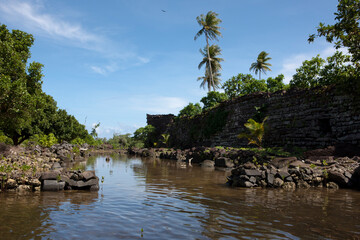 Wall Mural - Pohnpei Islands Micronesia Ruins Nan Mandol on a cloudy autumn day